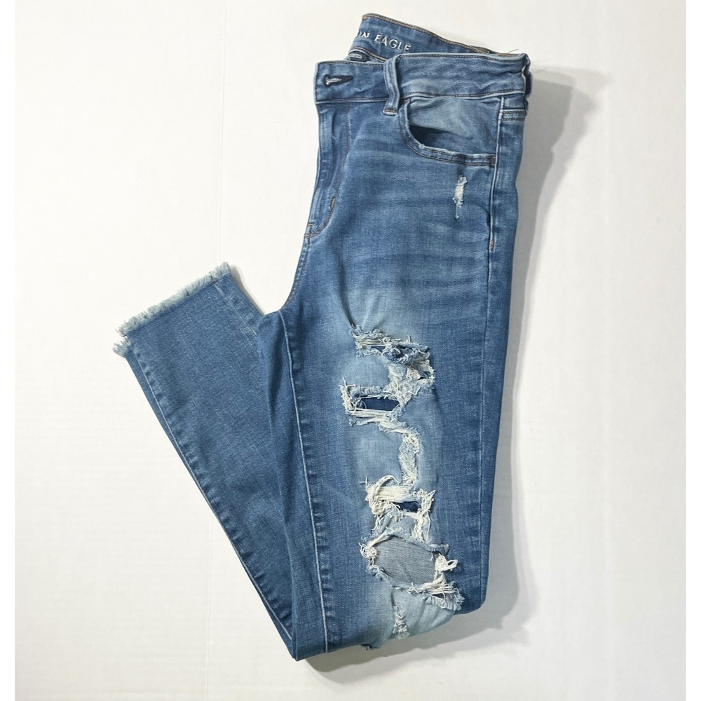 American Eagle Jeans Womens 10 Hi-Rise Jegging Regular Distressed Raw Hem Skinny